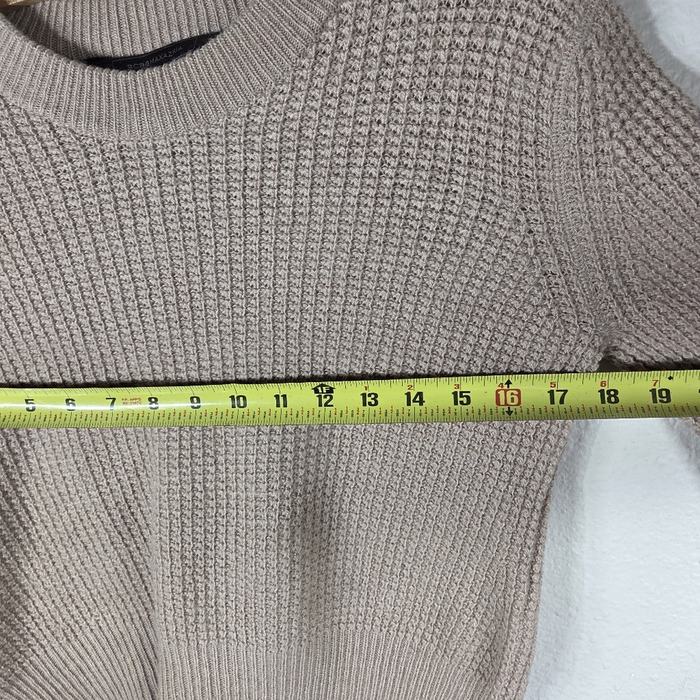 BCBG Maxazria Tan Waffle Knit Sweater M Long Sleeve Cropped Wool Cashmere - Picture 14 of 16